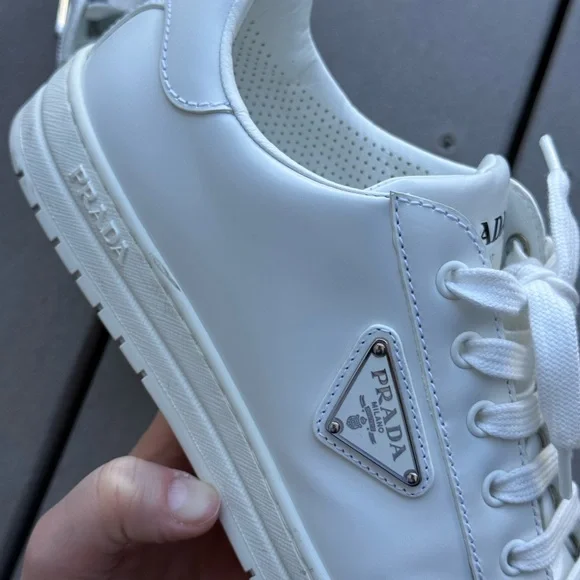 Authentic Prada White Low-Top Leather Sneakers for Women - Picture 6 of 8